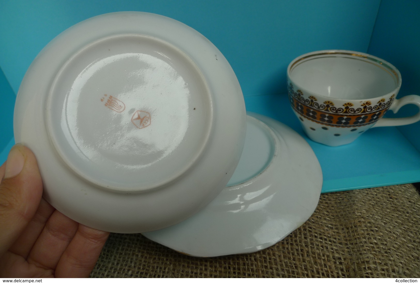 Old VTG USSR Soviet Latvia RIGA RPR Cup Saucer Plate Set porcelain ornament mark