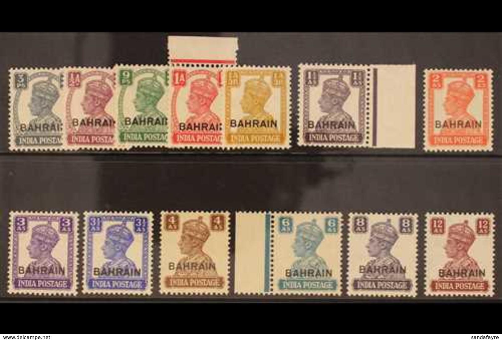 1942-45 Complete Overprinted Set On King George VI Stamps Of India (white Background), SG 38/50, Never Hinged Mint. (13  - Bahrein (...-1965)