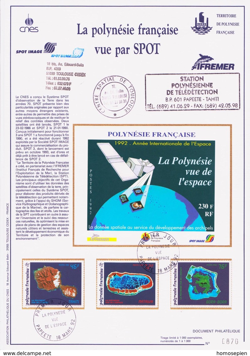 Espace 1992 - Polynésie Française - Polynesien - Polynesia Y&T N°405 à 407+ BF19 - Michel N°605 à 607 + B19 - Vue SPOT - Oceanía