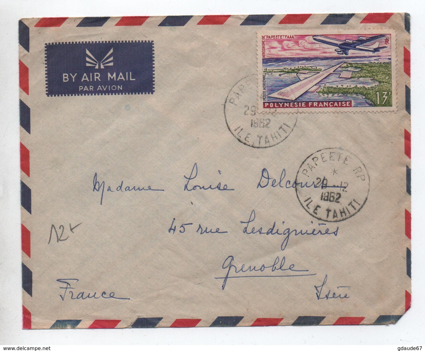 1962 - ENVELOPPE PAR AVION De PAPEETE (TAHITI / POLYNESIE FRANCAISE) - SEUL SUR LETTRE - Briefe U. Dokumente