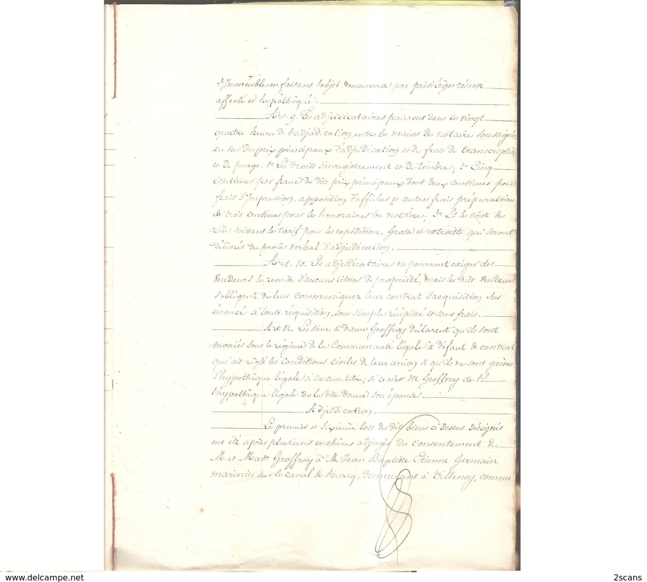 77 - VILLENOY - 1843 - Adjudication à la requête des sieur et dame GEOFFROY (Me LUCY notaire à Meaux) - COLLINET GERMAIN