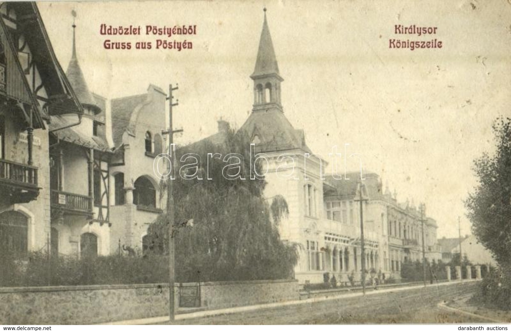 T3 1909 Pöstyén, Pistyan, Piestany; Királysor, Villák. Kiadja Gipsz H. 113. / Villa Alley (felületi Sérülés / Surface Da - Unclassified