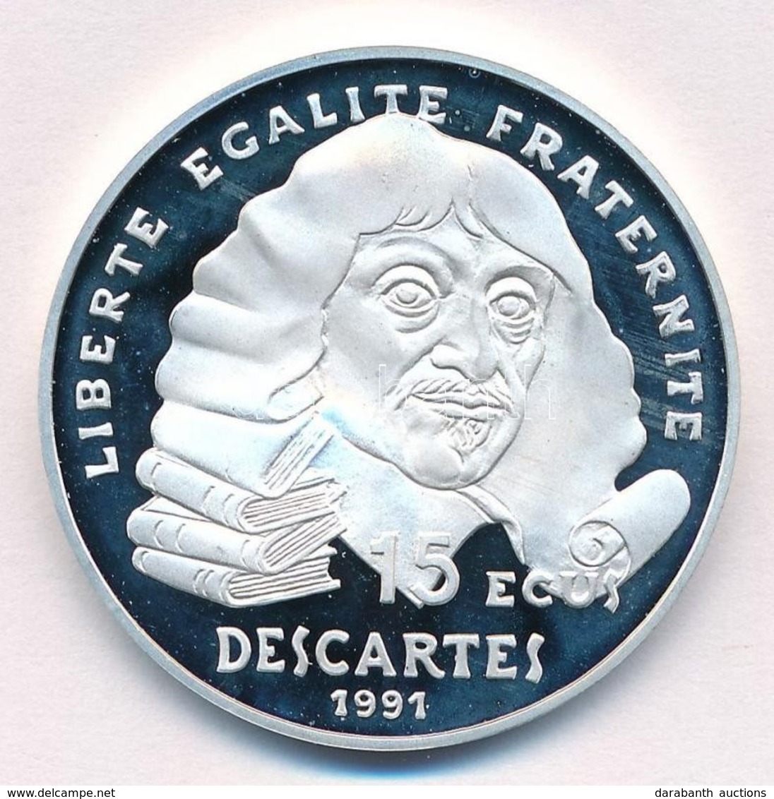 Franciaország 1991. 100Fr / 15 Ecu Ag "Descartes" Tanúsítvánnyal T:PP France 1991. 100 Francs / 15 Ecu Ag "Descartes" Wi - Unclassified