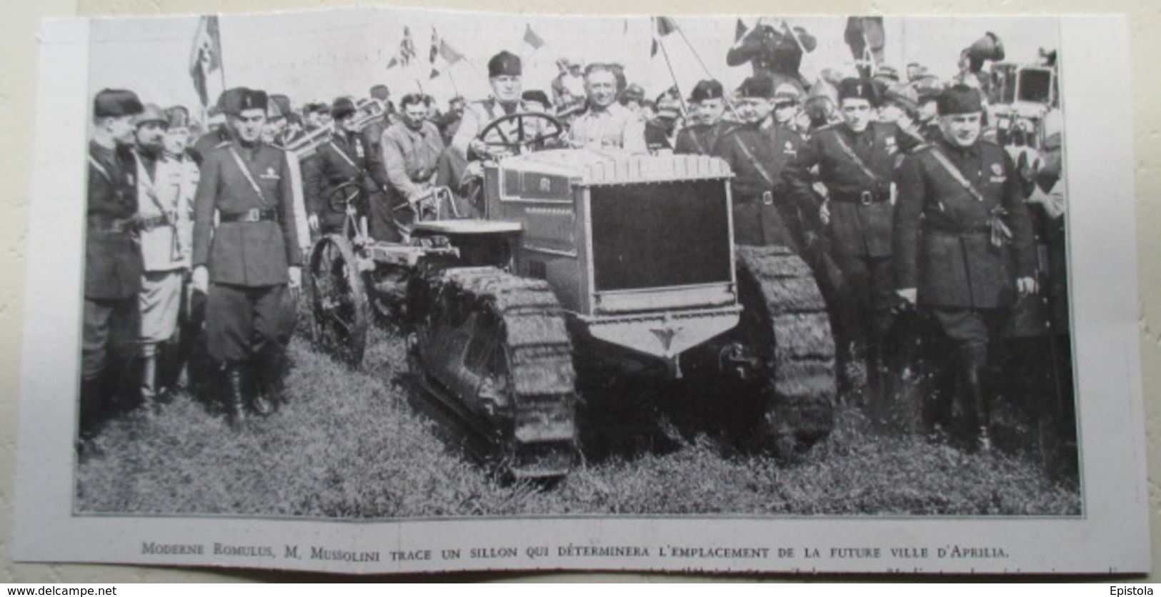 APRILIA -  TRACTEUR Autochenille FIAT (conduit Par Le Chef Du Pouvoir Italien à L'époque). - Coupure De Presse De 1936 - Traktoren