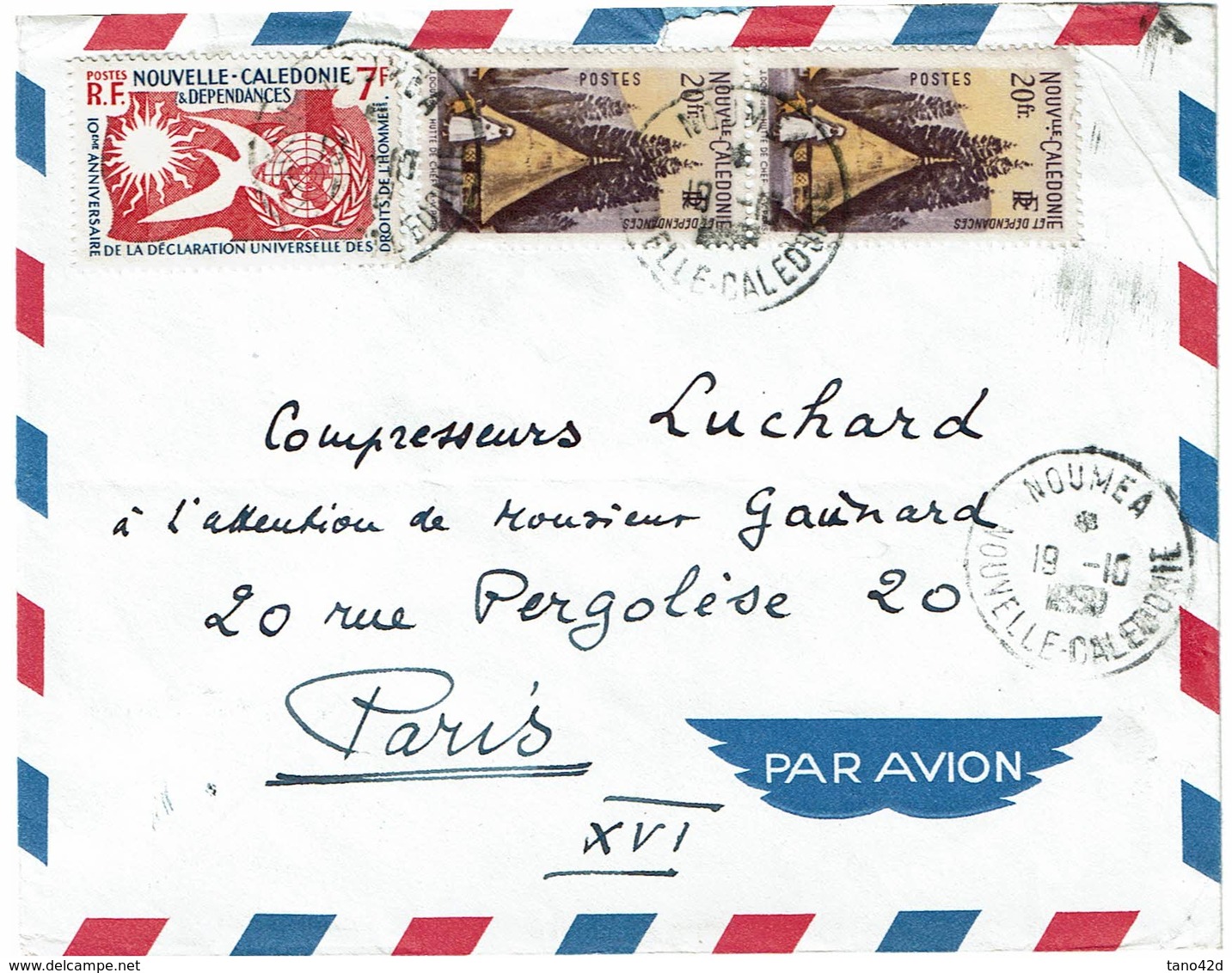 CTN60/3 - NOUVELLE CALEDONIE LETTRE AVION NOUMEA / PARIS 19/10/1959 - Cartas & Documentos