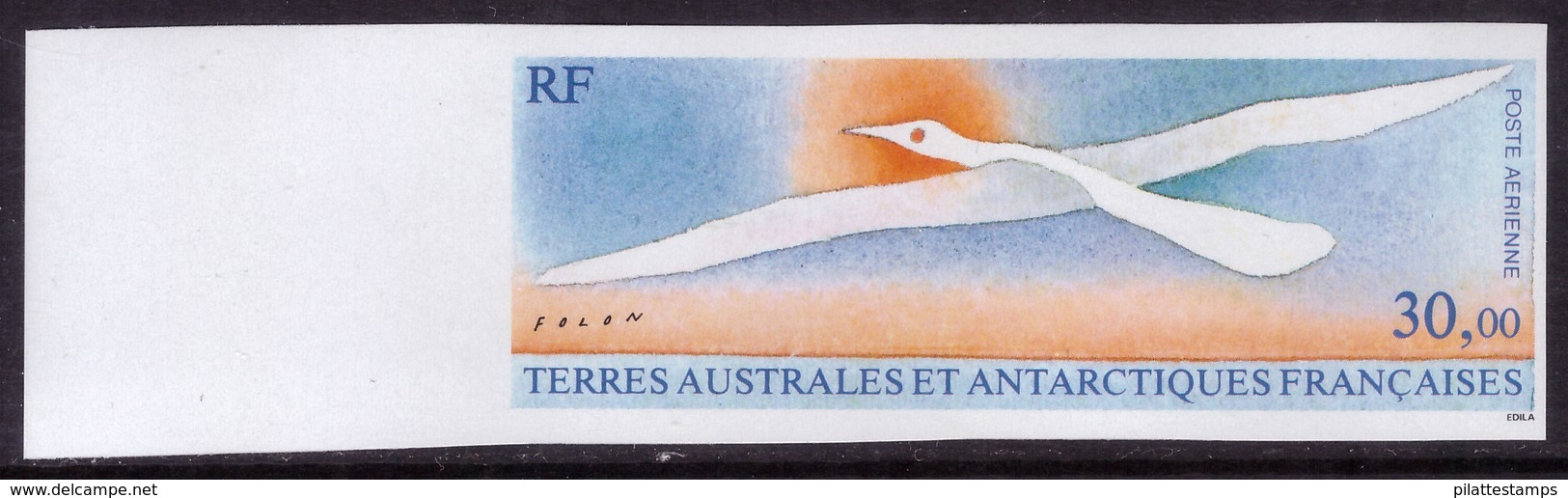 TERRES AUSTRALES NON DENTELE ET PROJET AGRANDI 72MM X 30MM SANS LEGENDES SUR PAPIER GOMME SIGNE FOLON DU PA N°114 OISEAU - Ongetande, Proeven & Plaatfouten