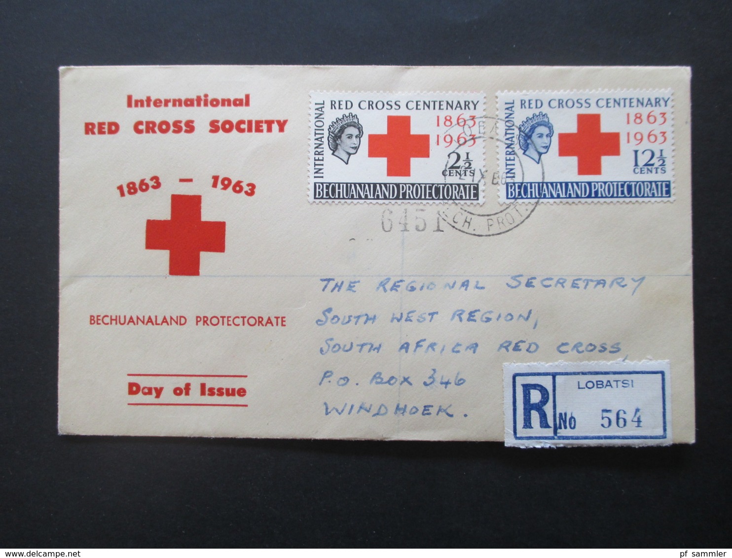 GB Kolonie Bechuanaland Protectorate International Red Cross Society FDC / Einschreiben Lobatsi Nach Windhoek South Afri - 1885-1964 Protectorat Du Bechuanaland