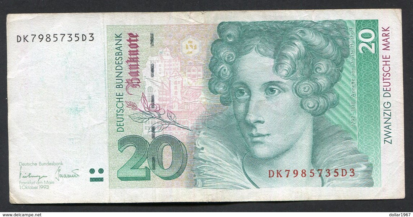 20 Dm / Deutsche Mark / Bundesbanknote 1-10-1993 (DK) - See The 2 Scans For Condition.(Originalscan ) - 20 DM