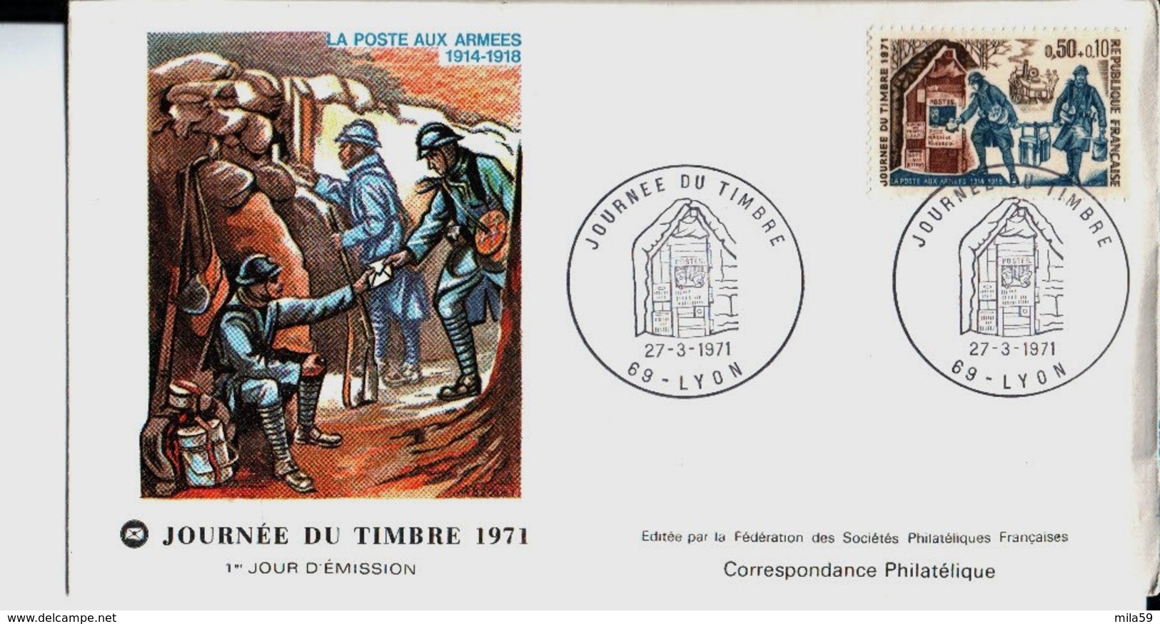 La Journée Du Timbre 1971. Lyon. La Poste Aux Armées. 1914-1918. - Konvolute: Ganzsachen & PAP