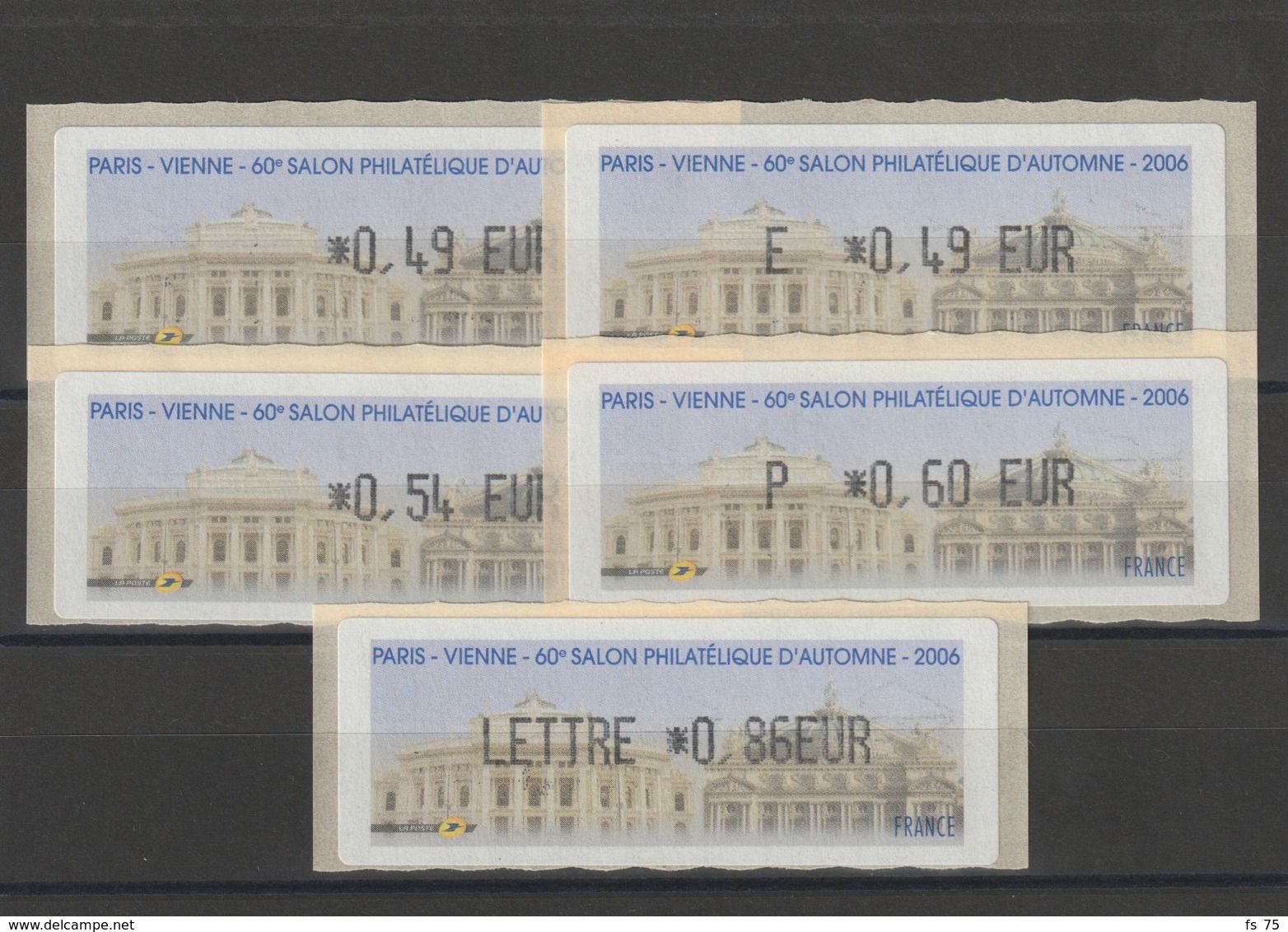 FRANCE - 5 VIGNETTES 0,49€, E. 0,49€, 0,54€, 0,60€ ET 0,86€ - PARIS - VIENNE - 60EME SALON PHILATELIQUE D'AUTOMNE 2006 - 1999-2009 Vignette Illustrate