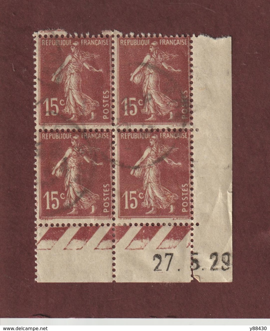 189 De 1924-26 - Oblitéré  - Coin Daté De 4 Timbres - Type Semeuse Fond Plein . 15c. Brun Lilas - 2 Scannes - ....-1929