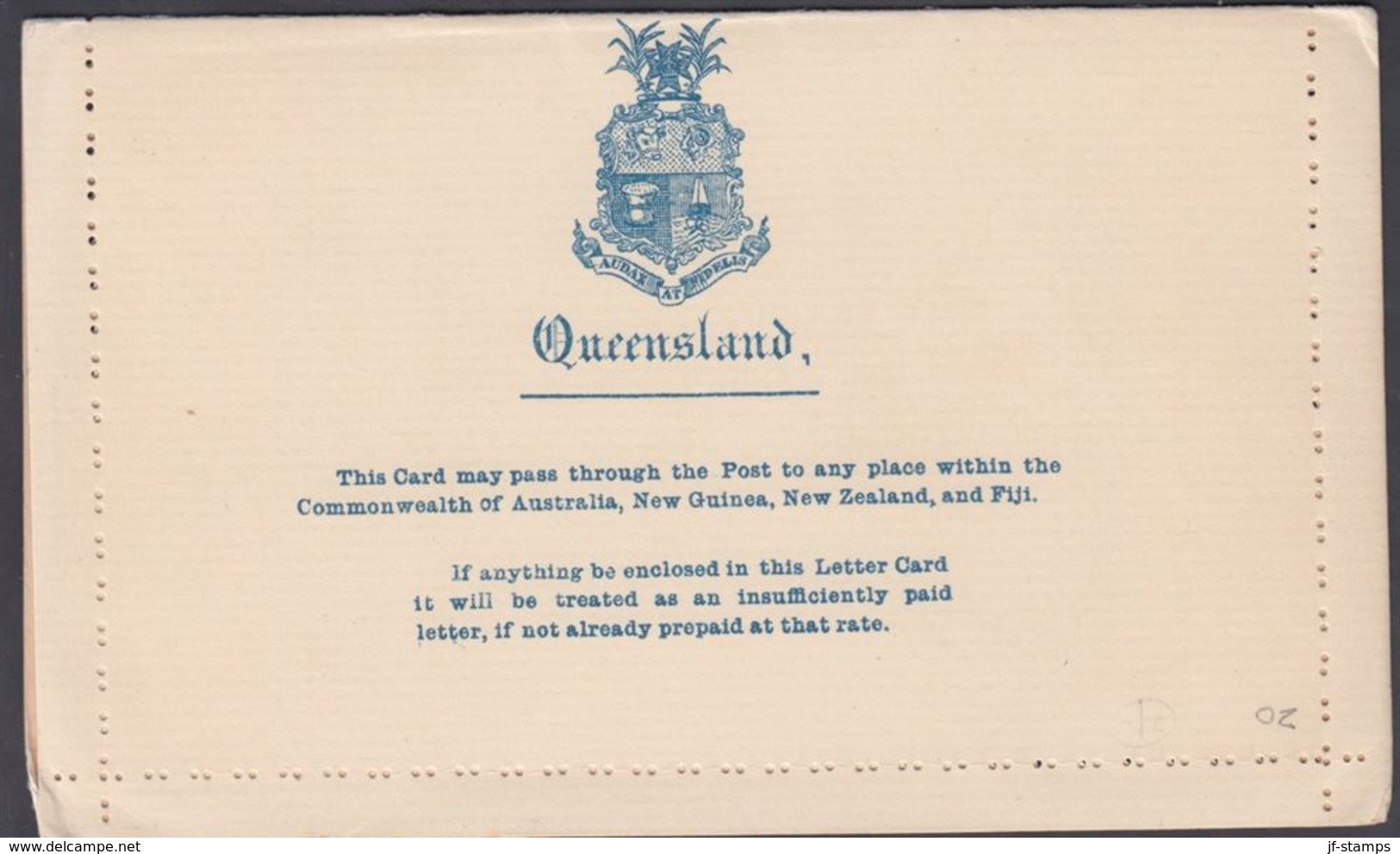 1890. QUEENSLAND AUSTRALIA  TWO PENCE LETTER CARD VICTORIA. This Card May Pass Throug... () - JF321614 - Briefe U. Dokumente