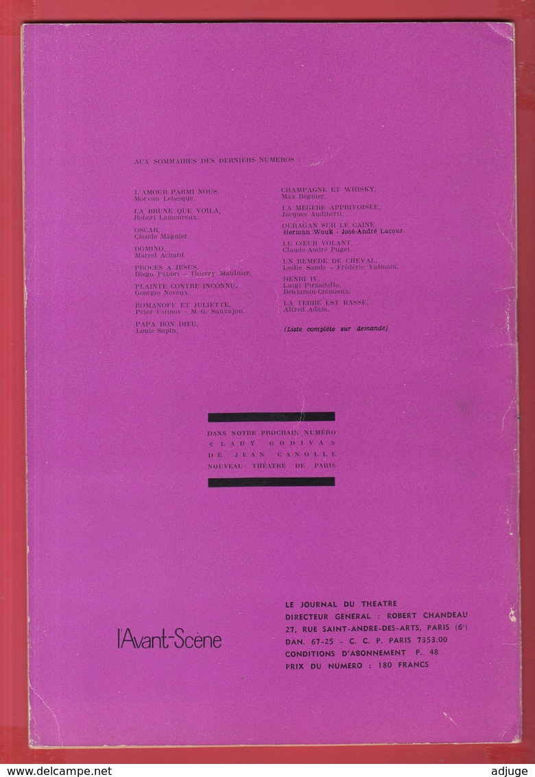 Revue L'Avant-Scène THEATRE N° 176 *15 Juin 1958- LOPE DE VEGA Claude SANTELLI  Albert CAMUS* SUP* Voir Scanns - Auteurs Français