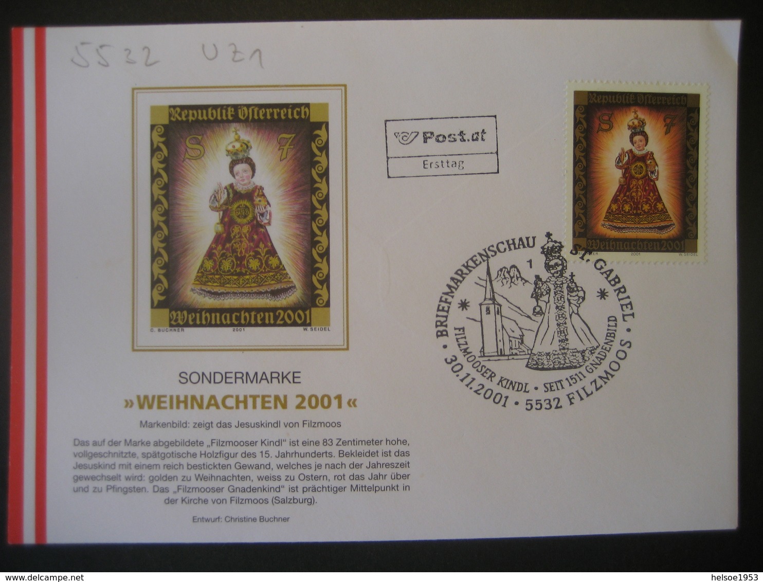 Österreich- Advent Filzmoos 30.11.2001 FDC Filzmooser Kindl, Gnadenbild Seit 1511 - Lettres & Documents