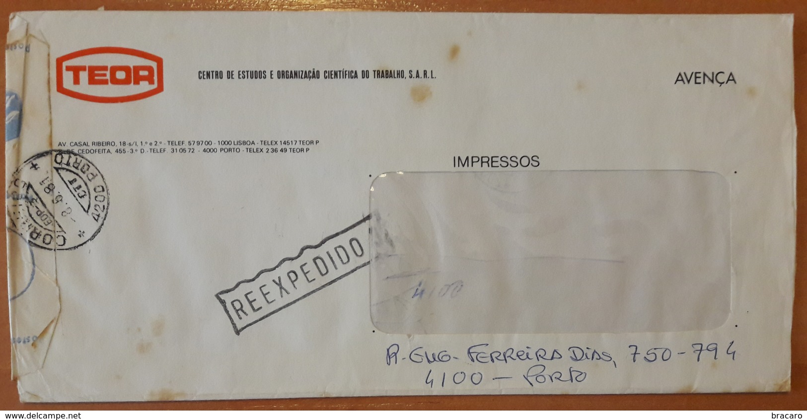 Portugal - COVER - Franchise / AVENÇA - Cancel: Porto EDP-3 + Reexpedido (1981) - TEOR - Storia Postale