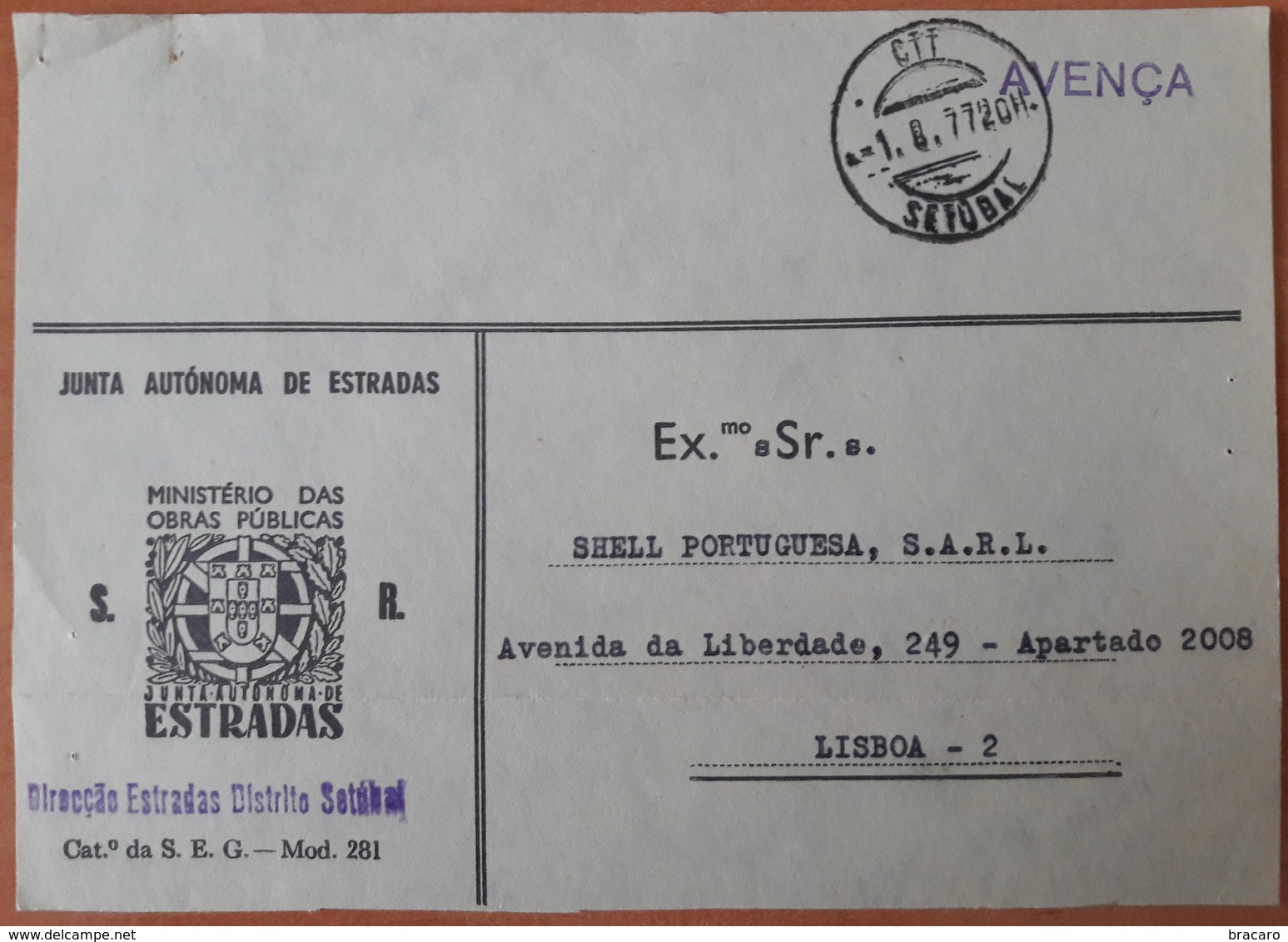 Portugal - COVER - Franchise / AVENÇA - Cancel: Setúbal (1977) - Junta Autónoma De Estradas / Direcção Estradas Setúbal - Lettres & Documents