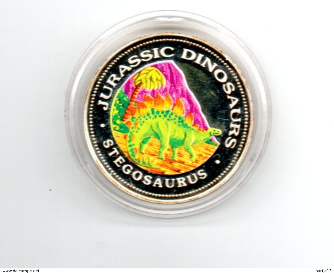 GUINEE REP. EQUATORIAAL 7000 FRANC 1993 ZILVER PROOF COLOURED JURASSIC PARK STEGOSAURUS DAMAGE ONLY ON CAPSEL - Guinée