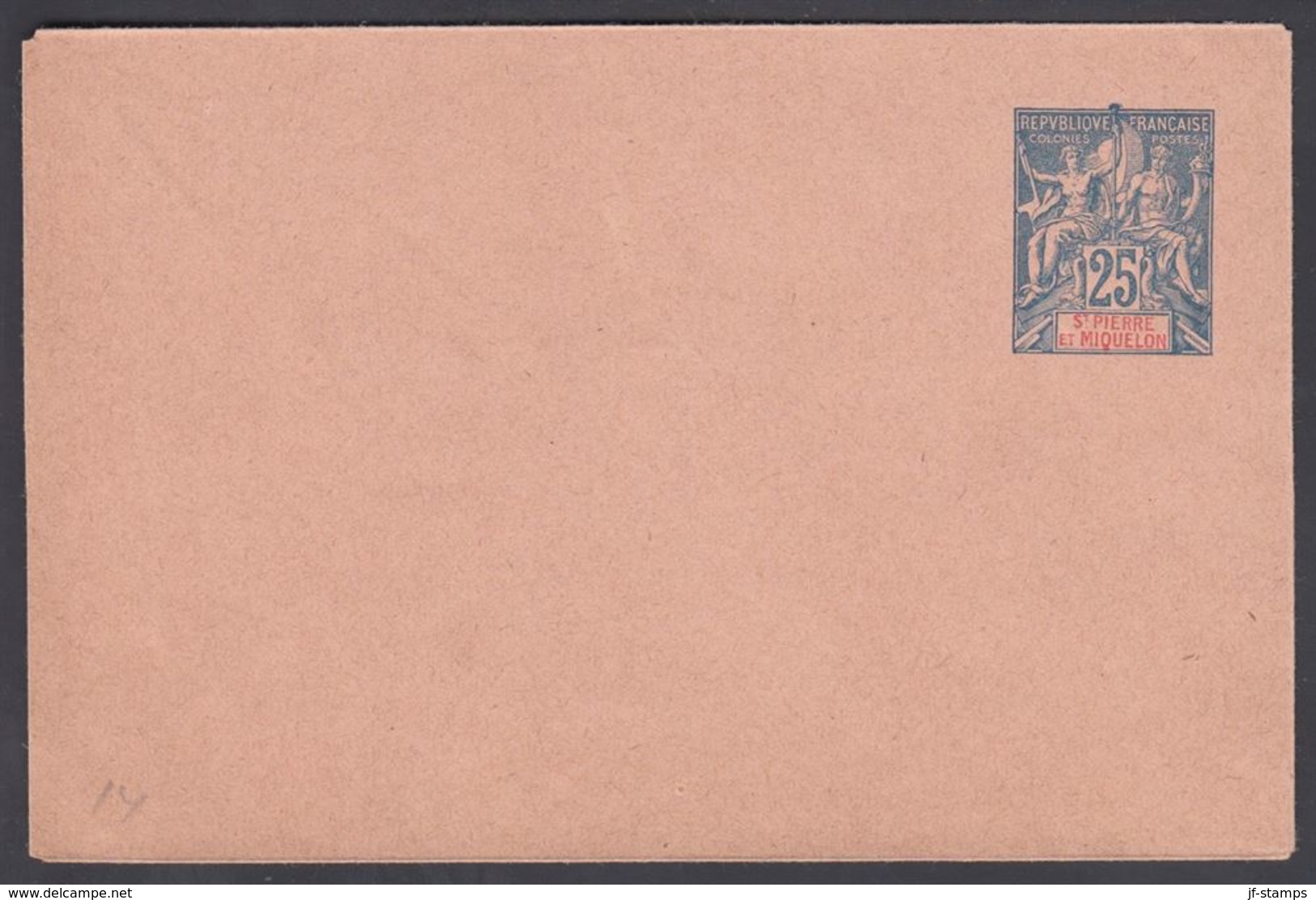 1894. SAINT-PIERRE-MIQUELON. ENVELOPE 25 C. Blue. 115 X 75 Mm.  () - JF321924 - Storia Postale