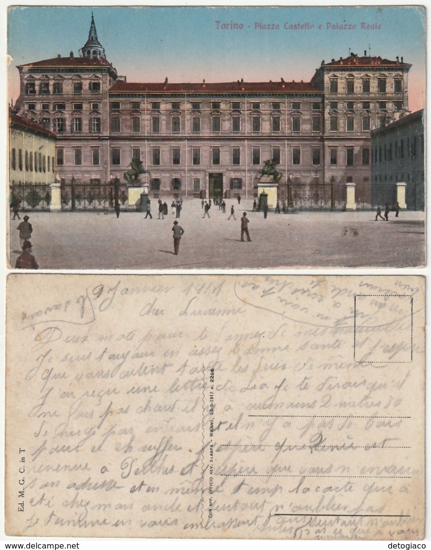 TORINO - PIAZZA CASTELLO E PALAZZO REALE - VIAGG. 1917 -46336- - Palazzo Reale