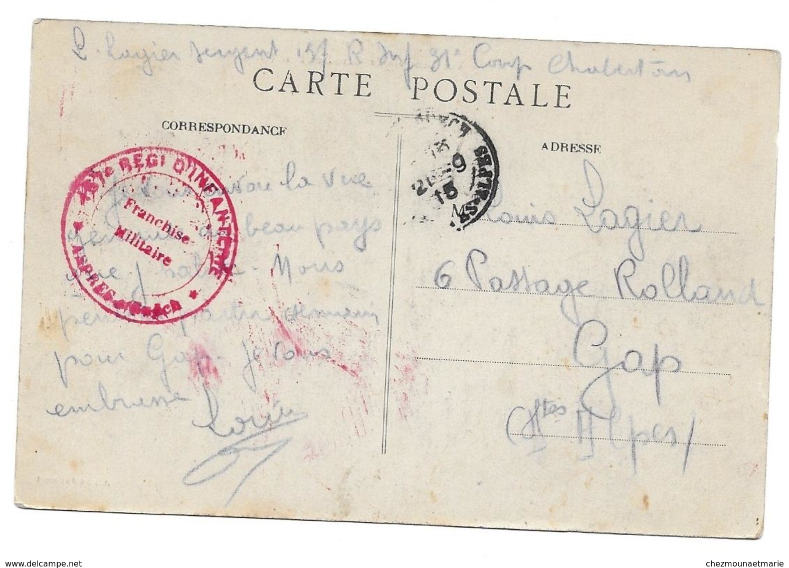 WWI LOUIS LAGIER SERGENT 157 RI CHABESTAN POUR GAP PASSAGE ROLLAND - CPA CORRESPONDANCE MILITAIRE - Guerra 1914-18