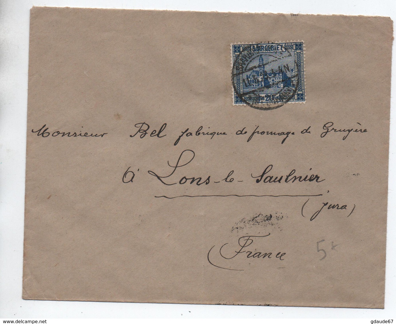 SARRE / SAARGEBIET - 1925 - ENVELOPPE De SAARBRUCKEN Pour LONS LE SAUNIER (JURA) - Lettres & Documents