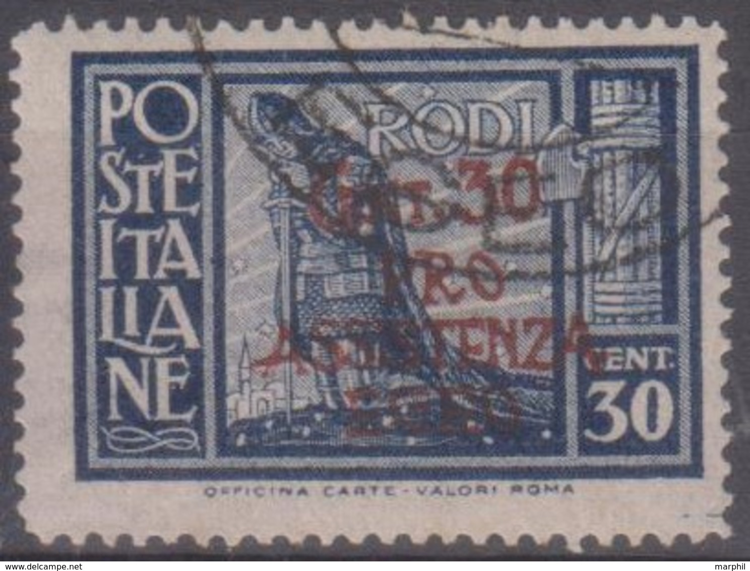 Egeo Occupazione Tedesca 1943 Pro Assistenza 30c. SaN°122 (o) Vendere Scansione - Ionian Islands