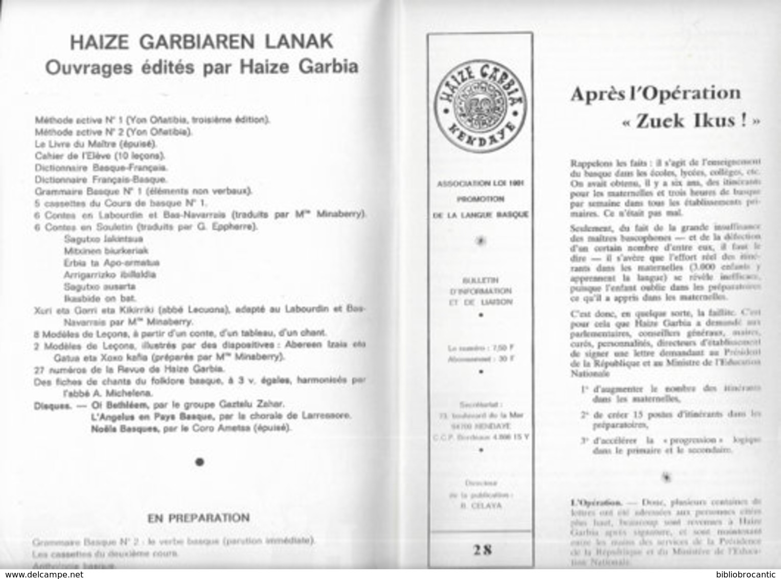 REVUE "HAIZE GARBIA" N°28/3°Tr. 1980 - EUSKARA-ZAINDU-ETA-AZKARTU - Pays Basque