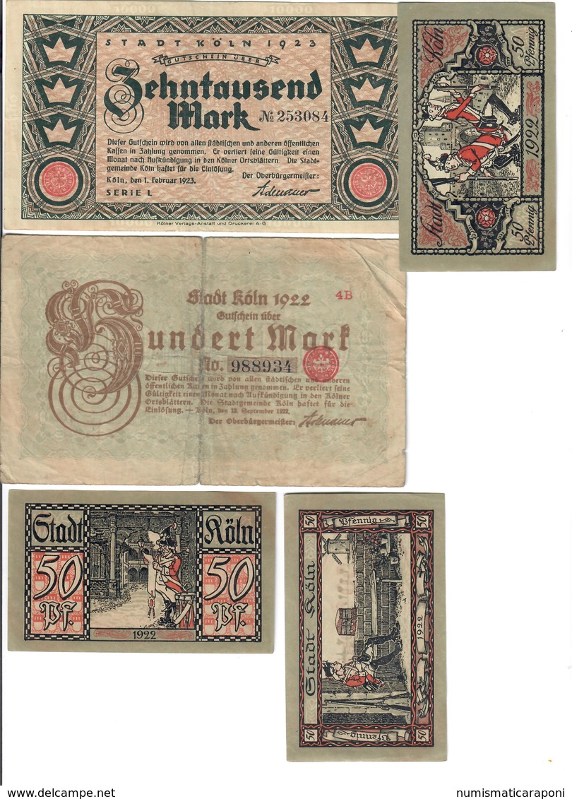 KOLN Colonia  10000  MARK 1923 + 100 Mark 1922 + 3 X 50 Pfennig LOTTO 1938 - Collections