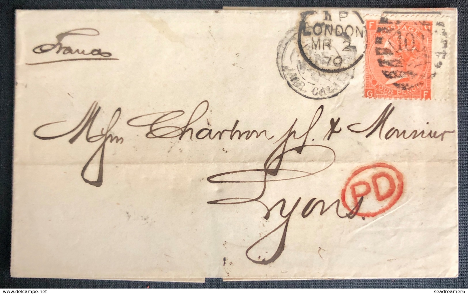 LETTRE Grande Bretagne 1870 N°32 (planche 11) FG/GF De London Pour Lyon + PD TTB - Briefe U. Dokumente