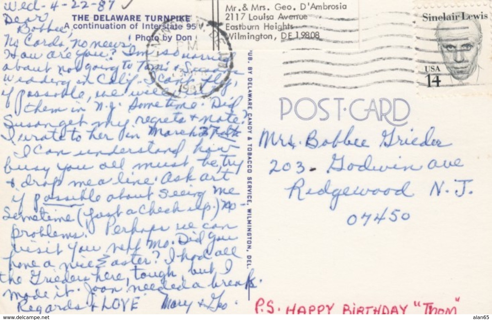 Delaware Turnpike JFK Highway, Toll Booth Auto C1960s Vintage Postcard - Autres & Non Classés