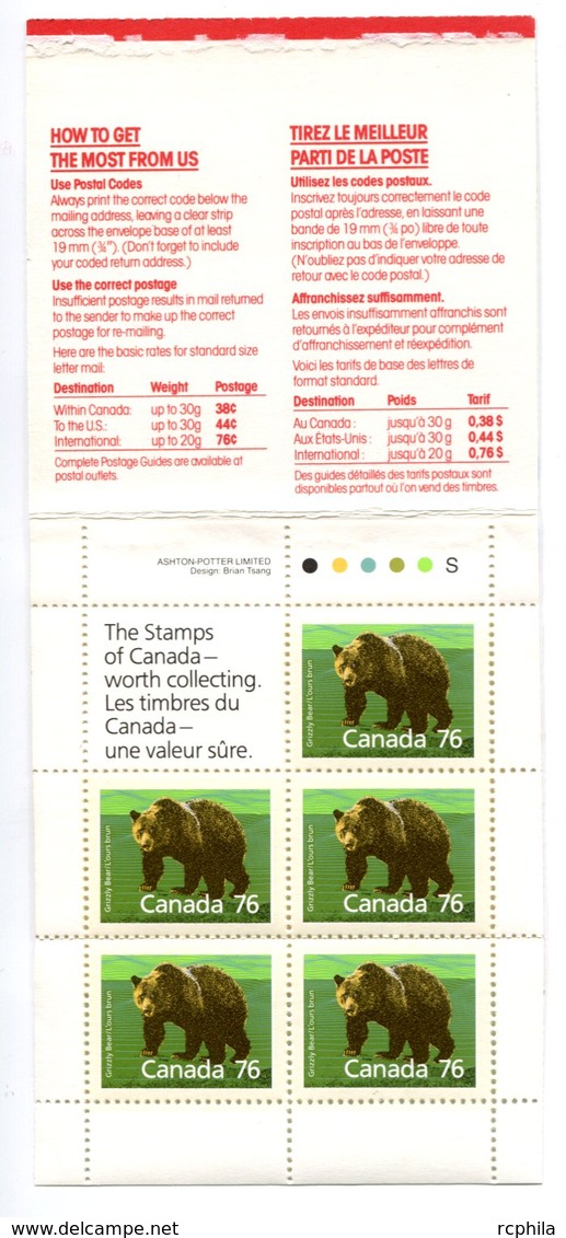 RC 16593 CANADA BK105 - 76c GRIZZLY BEAR ISSUE CARNET BOOKLET MNH NEUF ** - Cuadernillos Completos