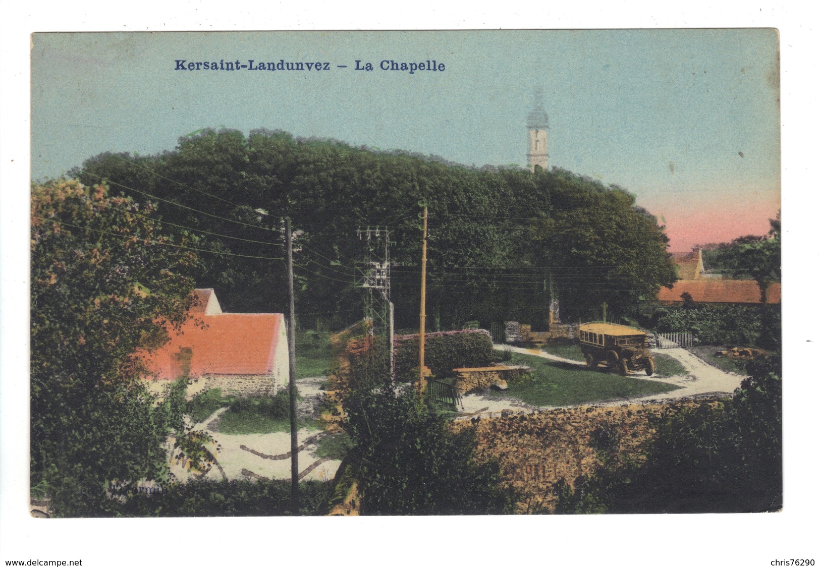 CPA 29 KERSAINT LANDUNVEZ Près PLOUDALMEZEAU Chapelle Autocar Bus 1936 - Kersaint-Plabennec