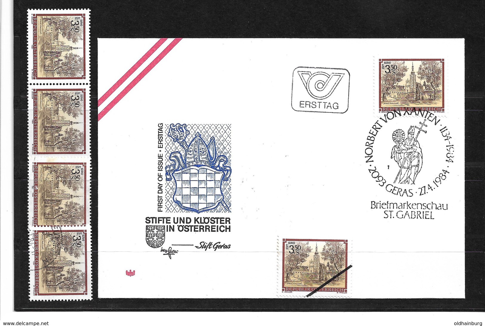 6014f: Österreich 1984, Norbert Von Xanten Stift 2093 Geras, Beleg Und 4 Postfrische/ Gestempelte Briefmarken - Horn