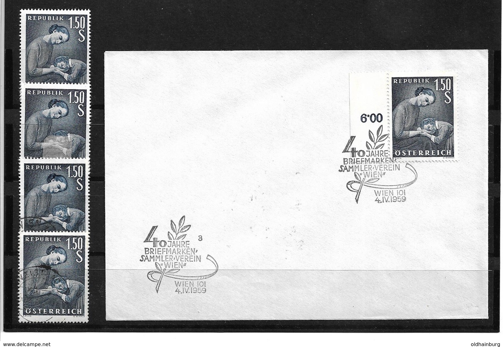 6042k: Österreich 1959, Muttertag, Beleg Und 4 Postfrische/ Gestempelte Briefmarken - Moederdag