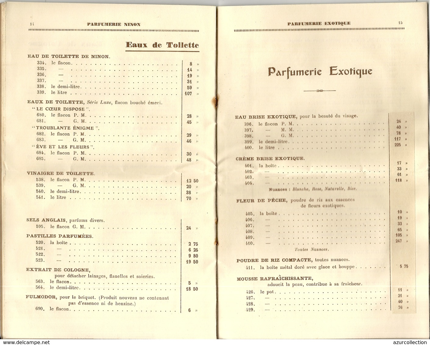 TARIFS 1930 . PÄRFUMERIE NINON ET PARFUMERIE EXOTIQUE .20 Pages - Catalogues