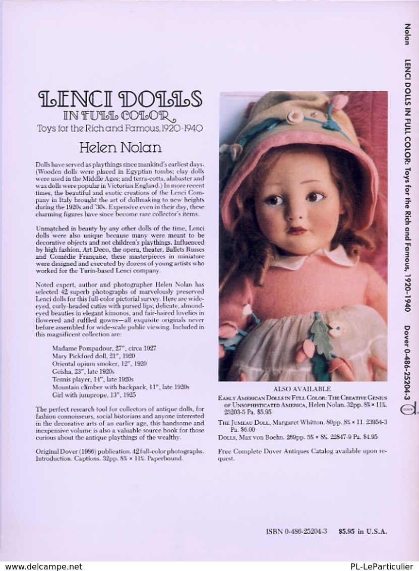 Lenci Dolls Toys For Rich And Famous 1920 To 1940 By Dover USA (Histoire Des Poupées Anciennes De Luxe) - Books On Collecting