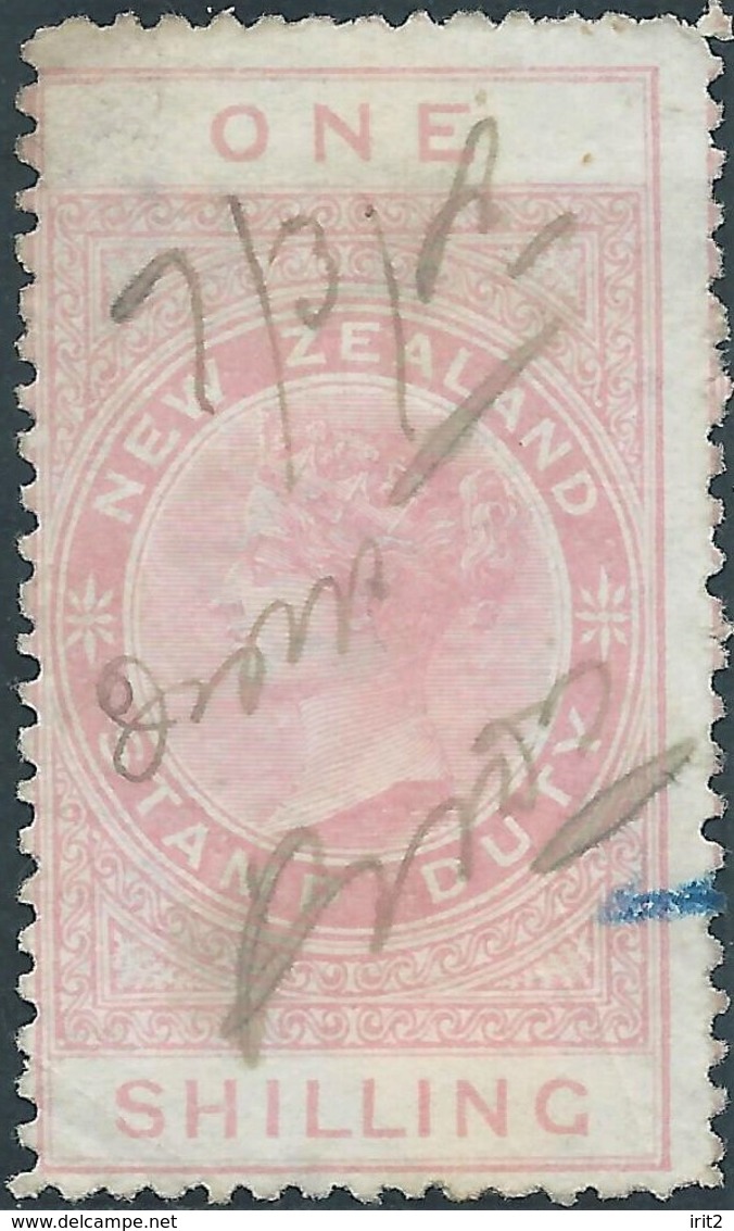 Nuova Zelanda,New Zealand,1882,Revenue TAX  Fiscal STAMP DUTY, 1 SHILLING, Used - Fiscal-postal