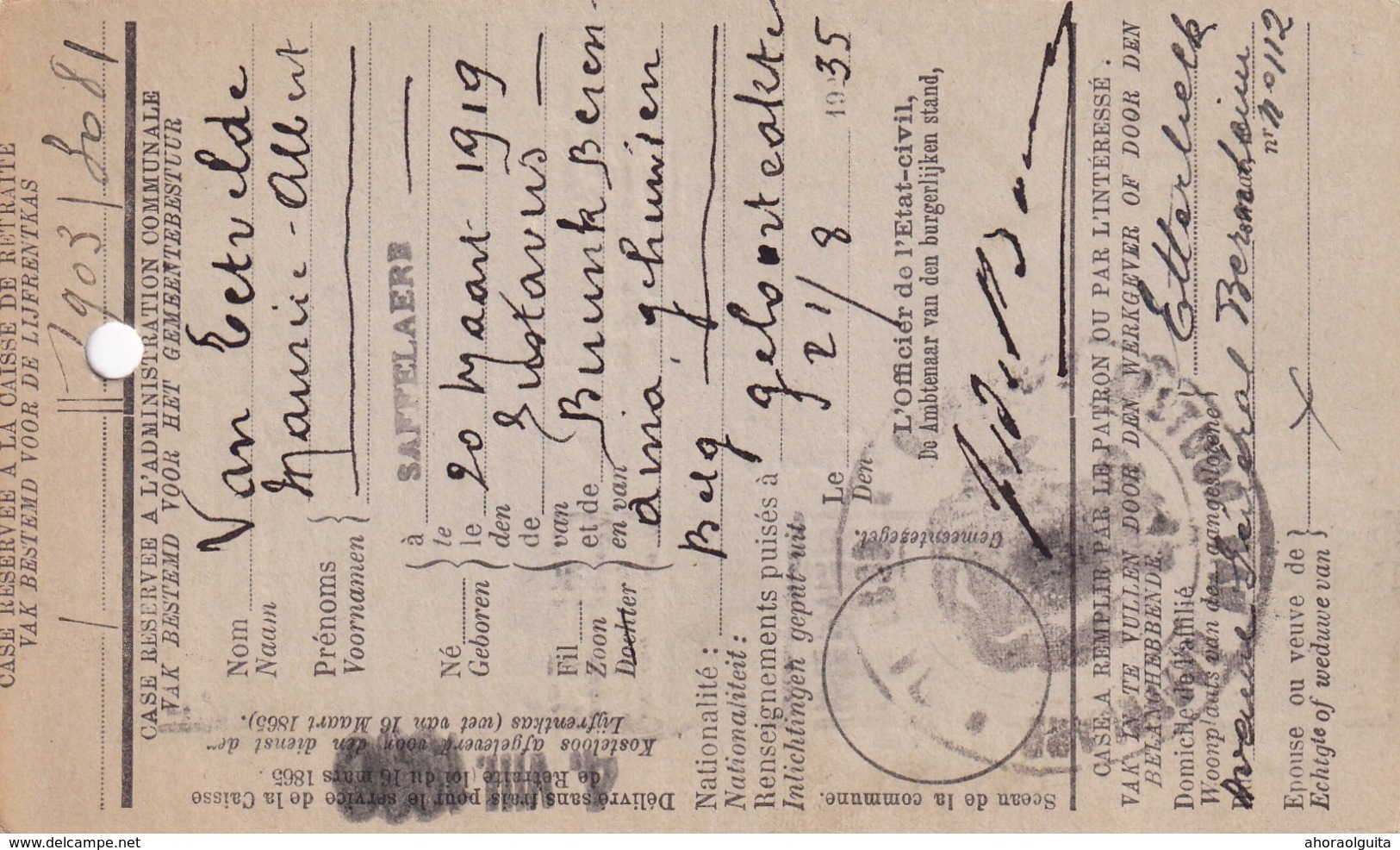 DDW 912  --  Carte Caisse D' épargne TP Mercure SAFFELAERE 1935 - Verso Griffe Et Cachet Gemeentebestuur Saffelaere - 1932 Ceres And Mercurius