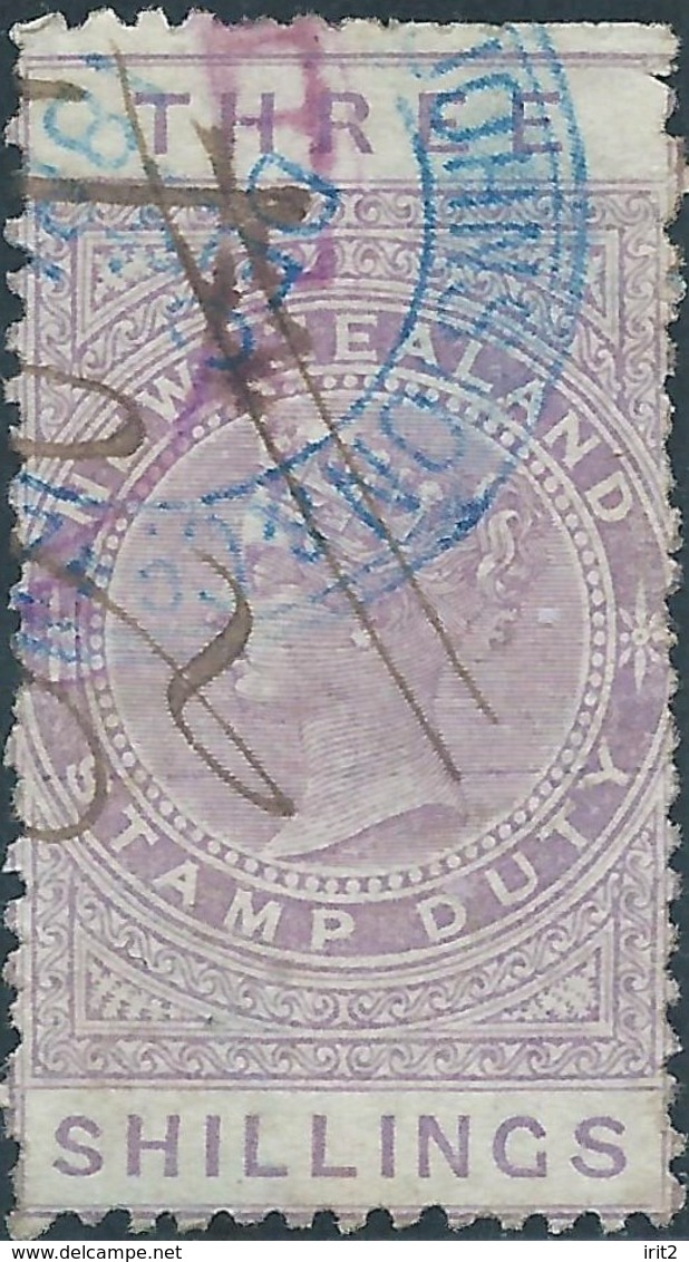 Nuova Zelanda,New Zealand 1882,Revenue TAX STAMP DUTY, THREE SHILLINGS, Used - Fiscal-postal