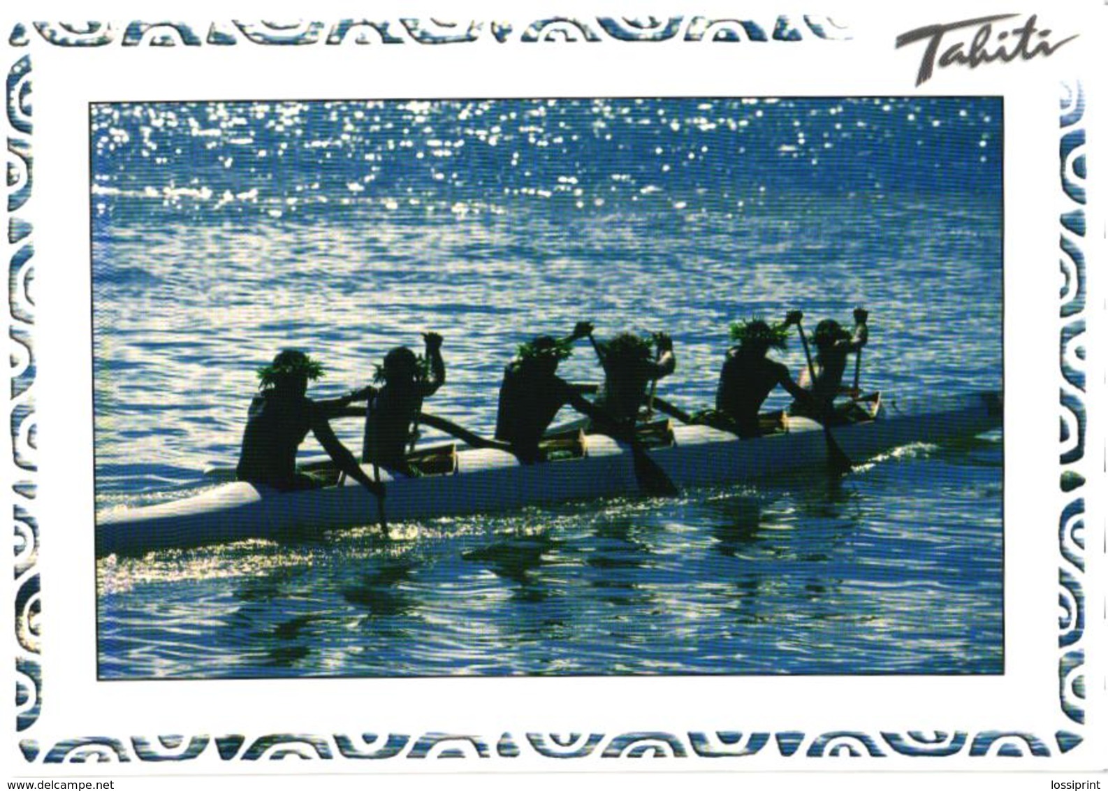 Tahiti Island, Men In Canoe - Océanie