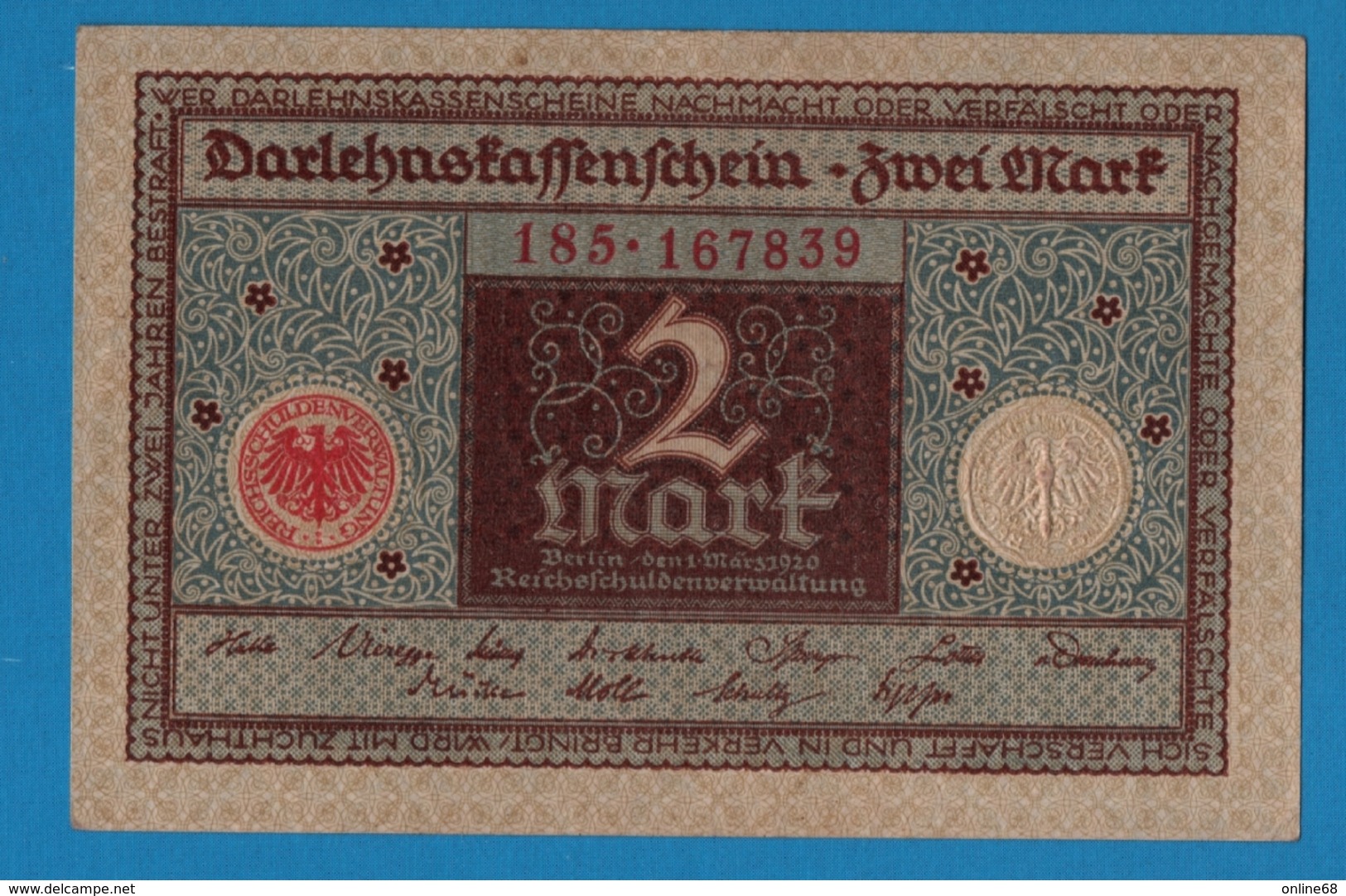 DEUTSCHES REICH 2 Mark	01.03.1920	# 185.167839	 P# 60 - 2 Mark