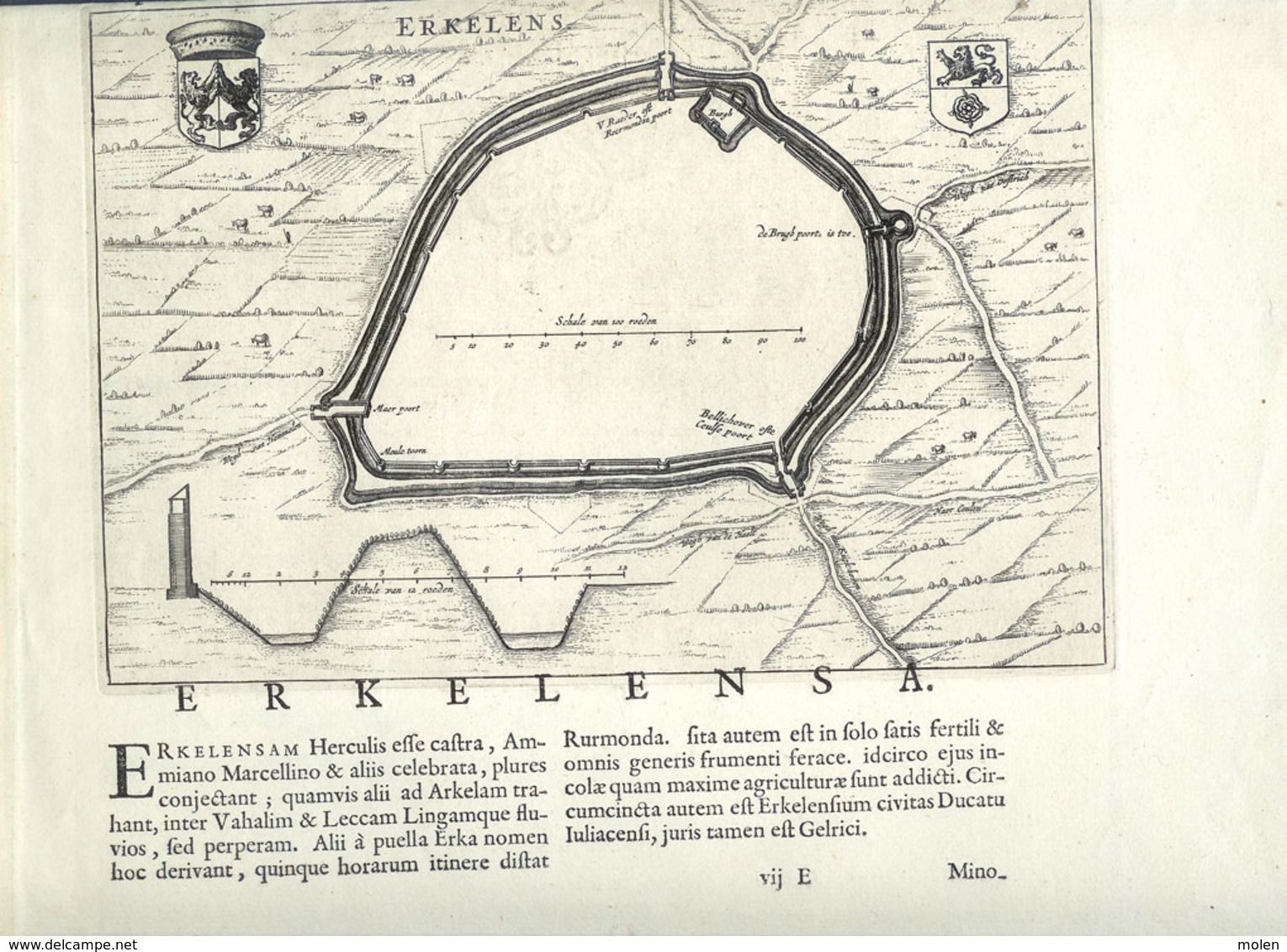 TOP STRAELEN Kleve & ERKELENZ Heinsberg Etch Anno 1649 GRAVURE TOPOGRAPHIE CARTOGRAPHIE CARTE Venlo Mönchengladbach R100 - Erkelenz