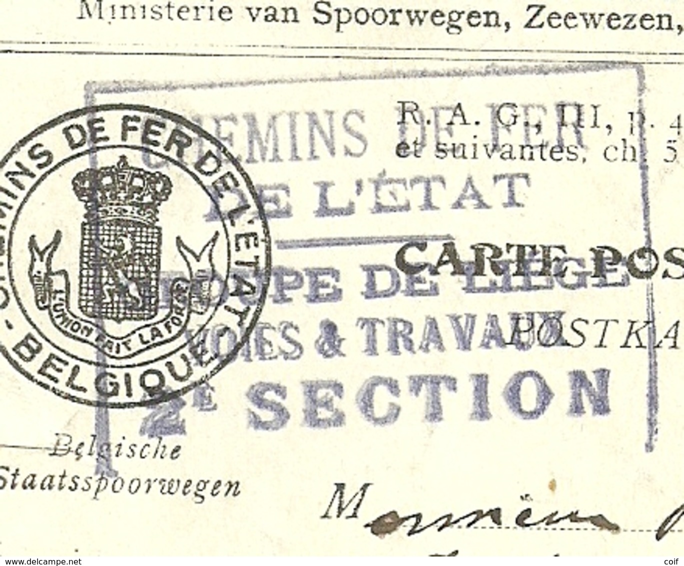 Kaart In DIENST (Service) Stempel LIEGE + Stempel CHEMINS DE FER.. / GROUPE DE LIEGE  VOIES & TRAVAUX 2° SECTION - Autres & Non Classés