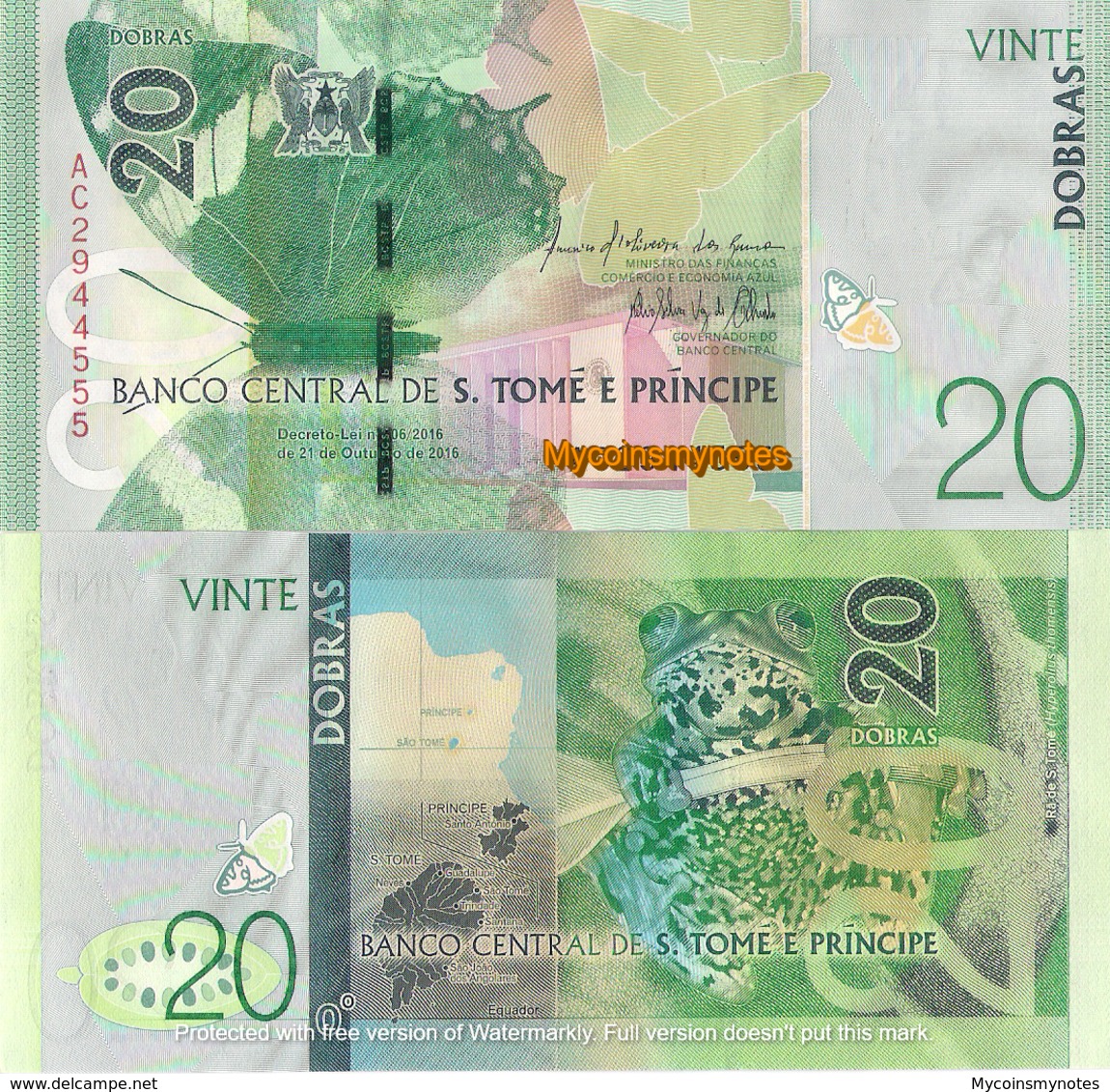 SÃO TOMÉ And PRÍNCIPE, 20 Dobras, P72, 2016 (2018), Prefix AC UNC - São Tomé U. Príncipe