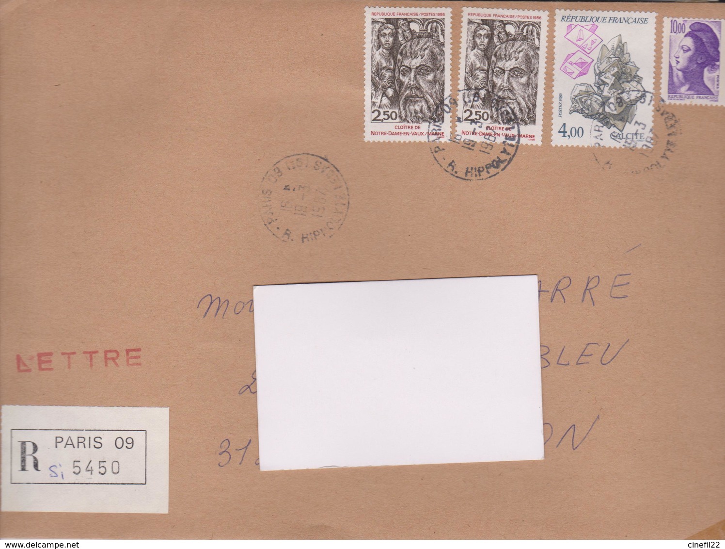 FRANCE, Cloitre Notre Dame En Vaux, Variété N° 2404a Double Frappe Avec N° 2404 Sur Lettre Recommandée 1987 - Covers & Documents