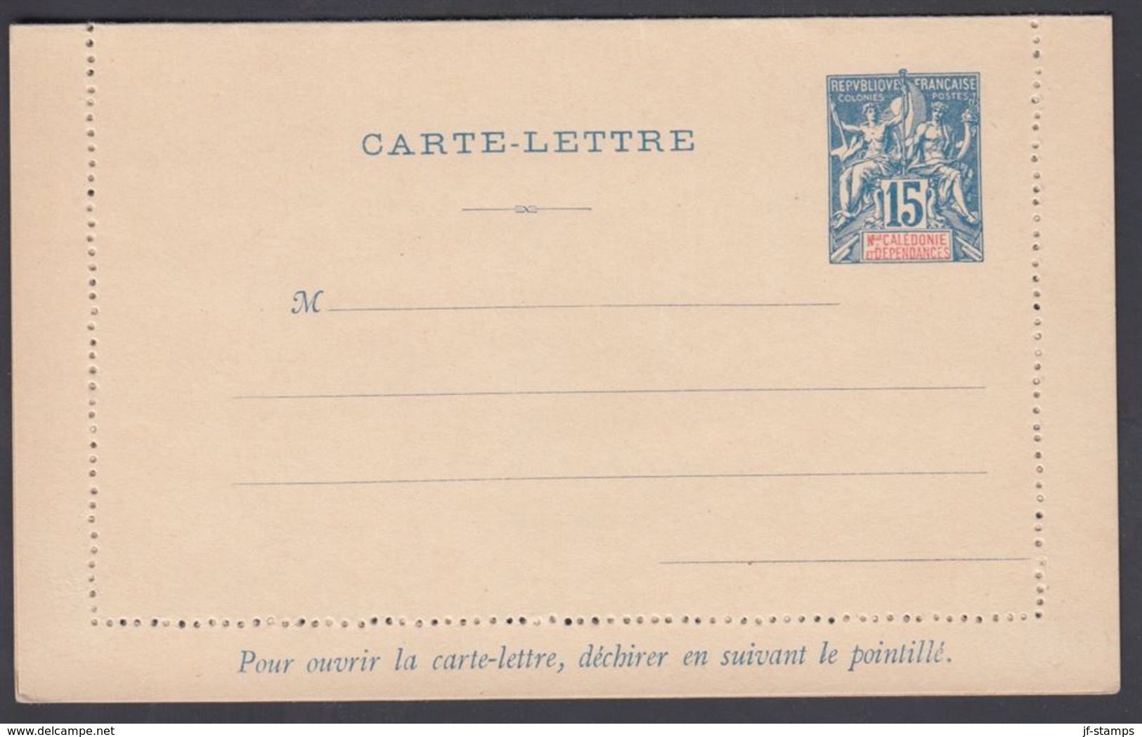 1900. NLLE CALACONIE ET DEPENDANCES. CARTE-LETTRE. 15 C. Blue.  () - JF322062 - Briefe U. Dokumente