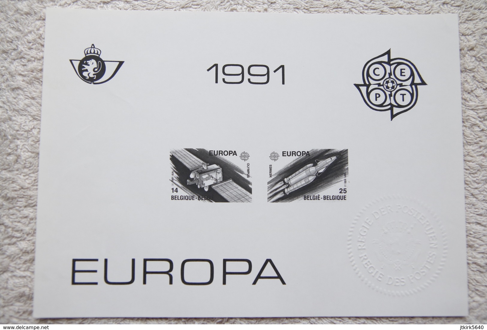 Feuillet Noir Et Blanc "Europa, Télécommunications" (COB/OBP 2406/07) 1991. - Feuillets N&B Offerts Par La Poste [ZN & GC]