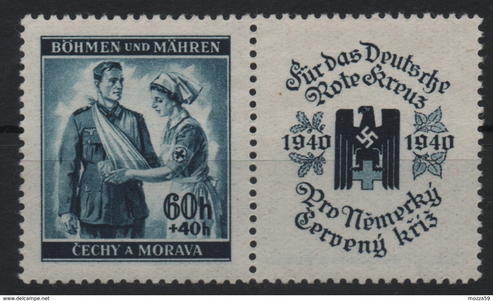 Bohmen Und Mahren 1940, "Deutsche Rote Kreuz" 60h Postfrisch/unmounted Mint With Coupon - Interesting - Ungebraucht