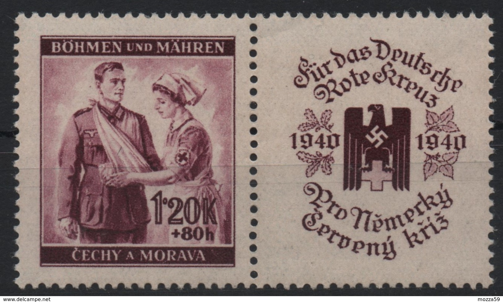 Bohmen Und Mahren 1940, "Deutsche Rote Kreuz" 1.20kc Postfrisch/unmounted Mint With Coupon - Interesting - Ungebraucht