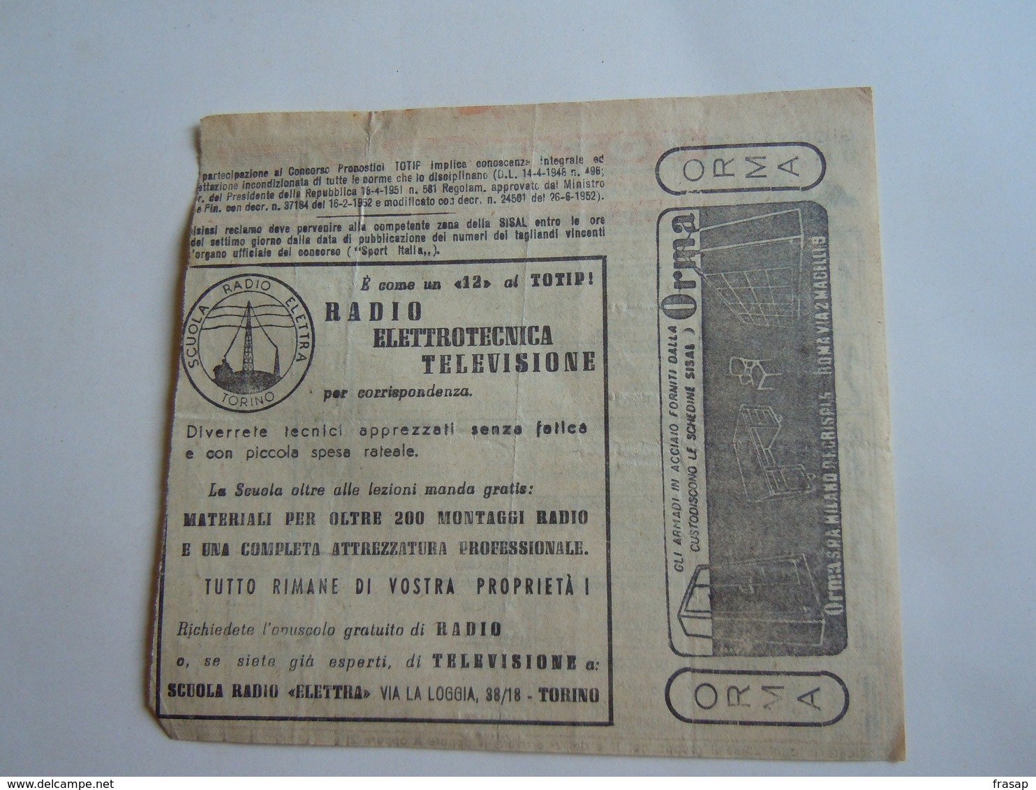 SCHEDINA GIOCATA TOTIP CORSE CAVALLI GIORNATA 34 1954 RADIO ELETRONICA TELEVISIONE - Reiten